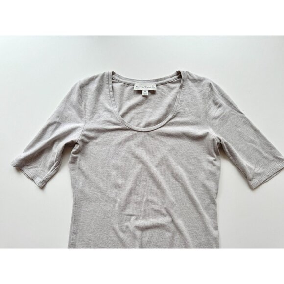 WHITE + WARREN Grey Cotton Modal Jersey Scoop Neck Half Sleeve T-Shirt, Size XS - Picture 7 of 13